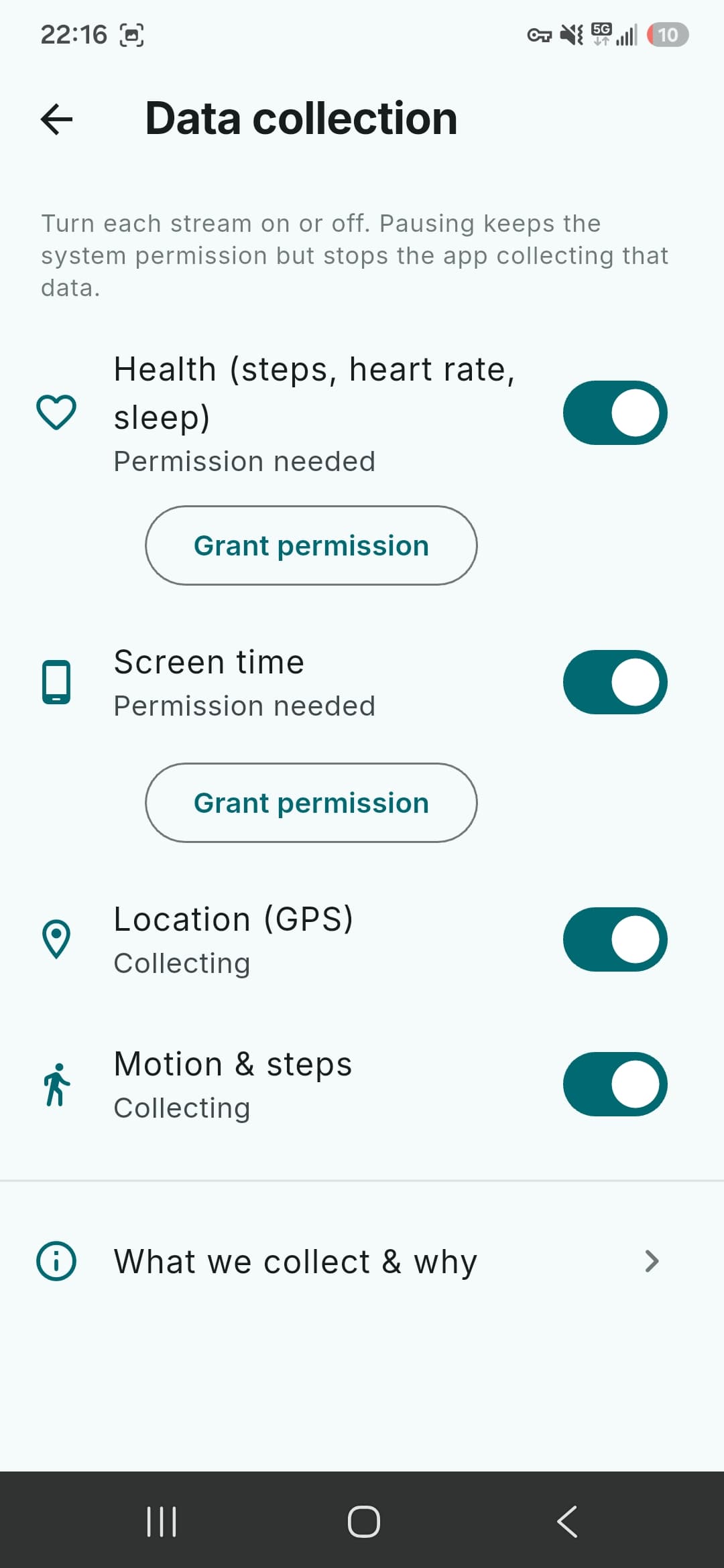 I-Carenet mobile app data-collection settings