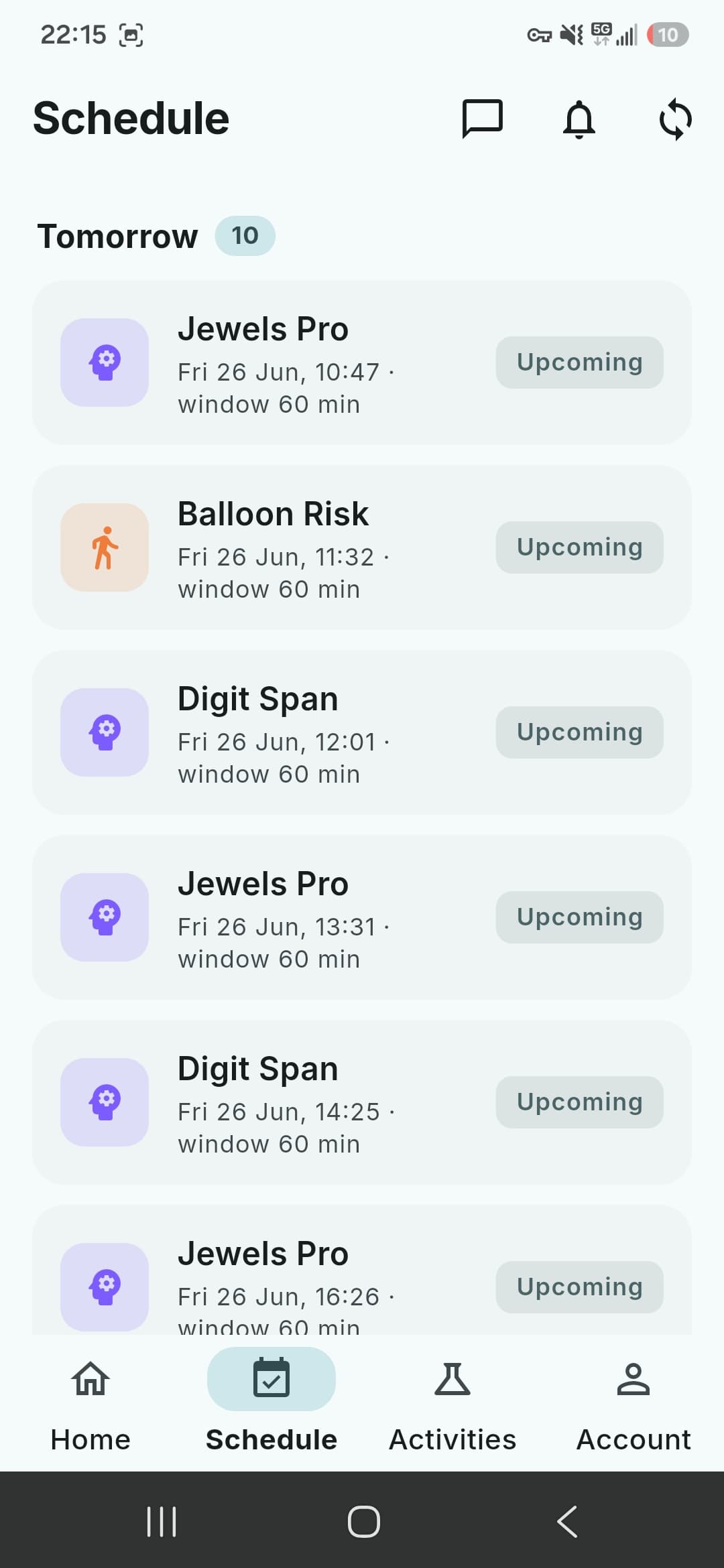 I-Carenet mobile app schedule screen